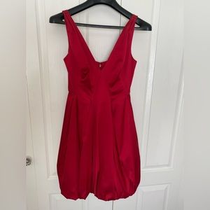 Red Satin V-neck Tulip Dress from a sample sale - perfect for holiday parties!